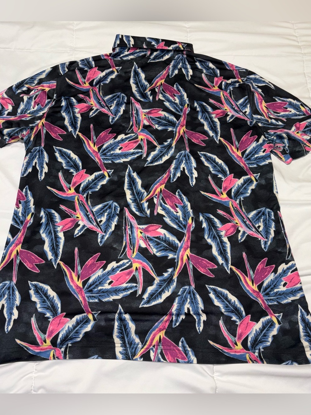 Chubbies Tech Polo Birds Of Paradise Mens Large Black Pink Blue Tropical Shirt - Picture 7 of 7